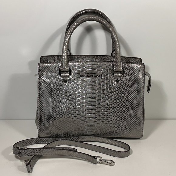 Michael Kors Selma Silver Python Leather Shoulder Bag - Picture 1 of 10